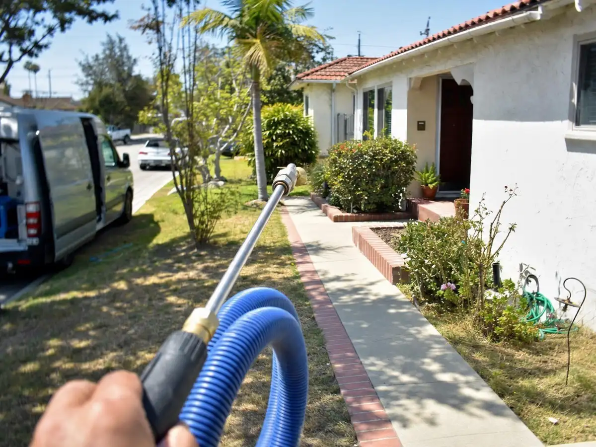 Service van arriving on a Pacific Palisades, CA street — local same-day coverage