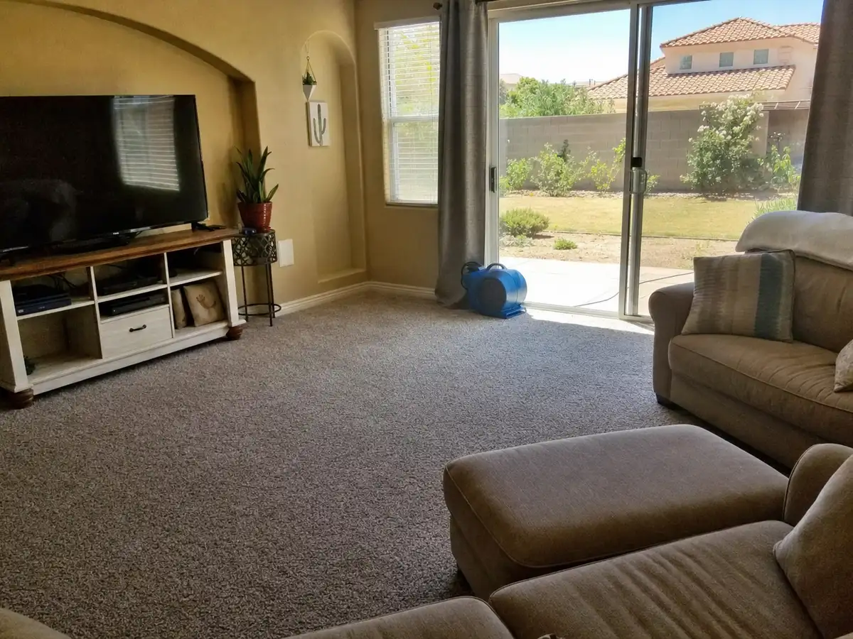 Freshly cleaned carpet with the furniture back in place — completed job in Pacific Palisades, CA